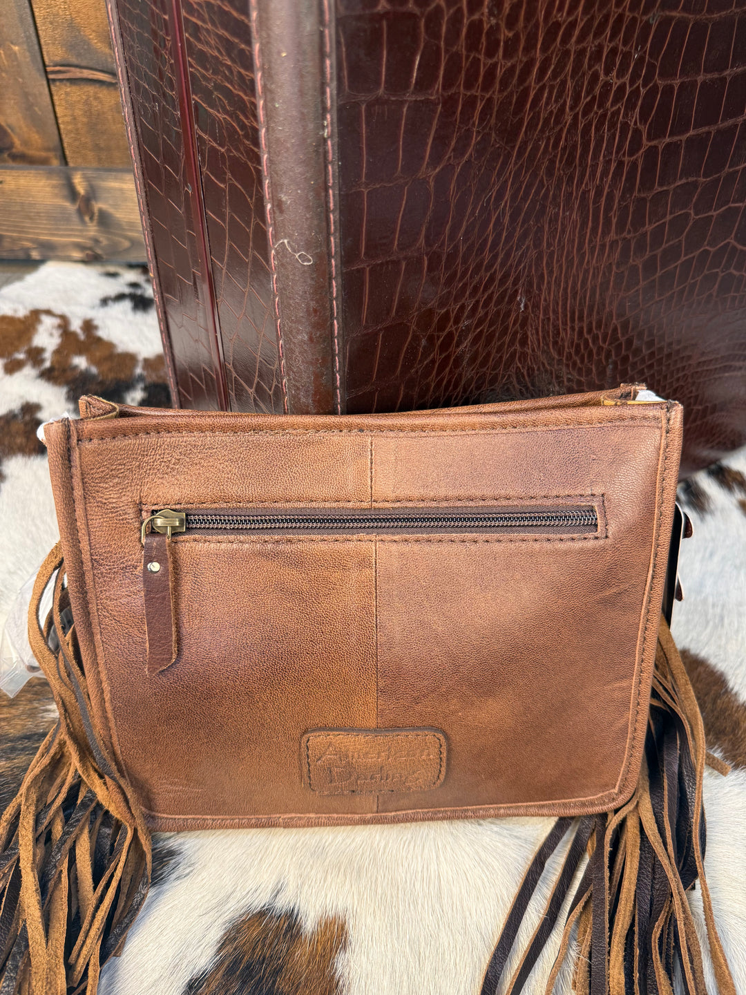 American Darling Croc Embossed Leather Fringe Crossbody