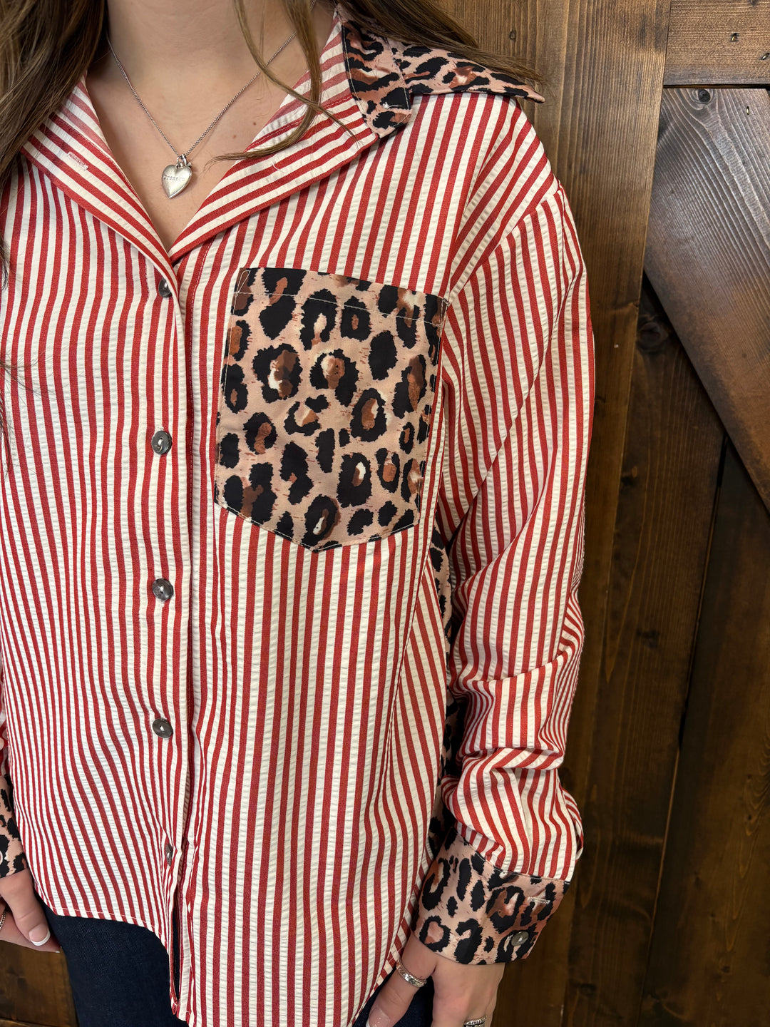 Western Contrast Leopard Stripes Blouse- 2 Colors