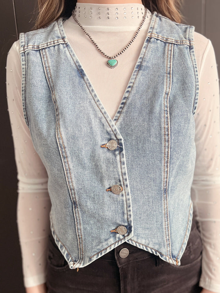 Denim Button Up Western Vest - 2 Colors*