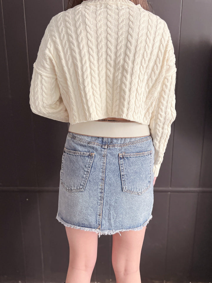 Denim Mini Skirt With Frayed Hem | gussieduponline