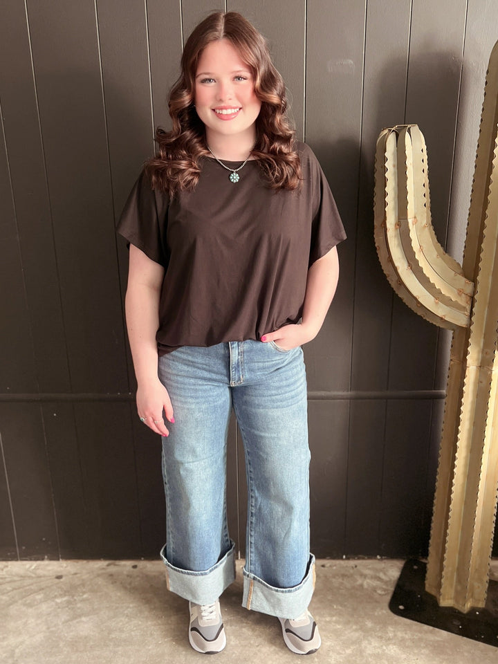 Dual Wear Wide Leg Cuffed Denim Jeans | gussieduponline