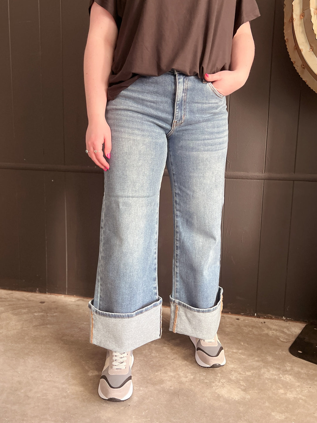 Dual Wear Wide Leg Cuffed Denim Jeans | gussieduponline