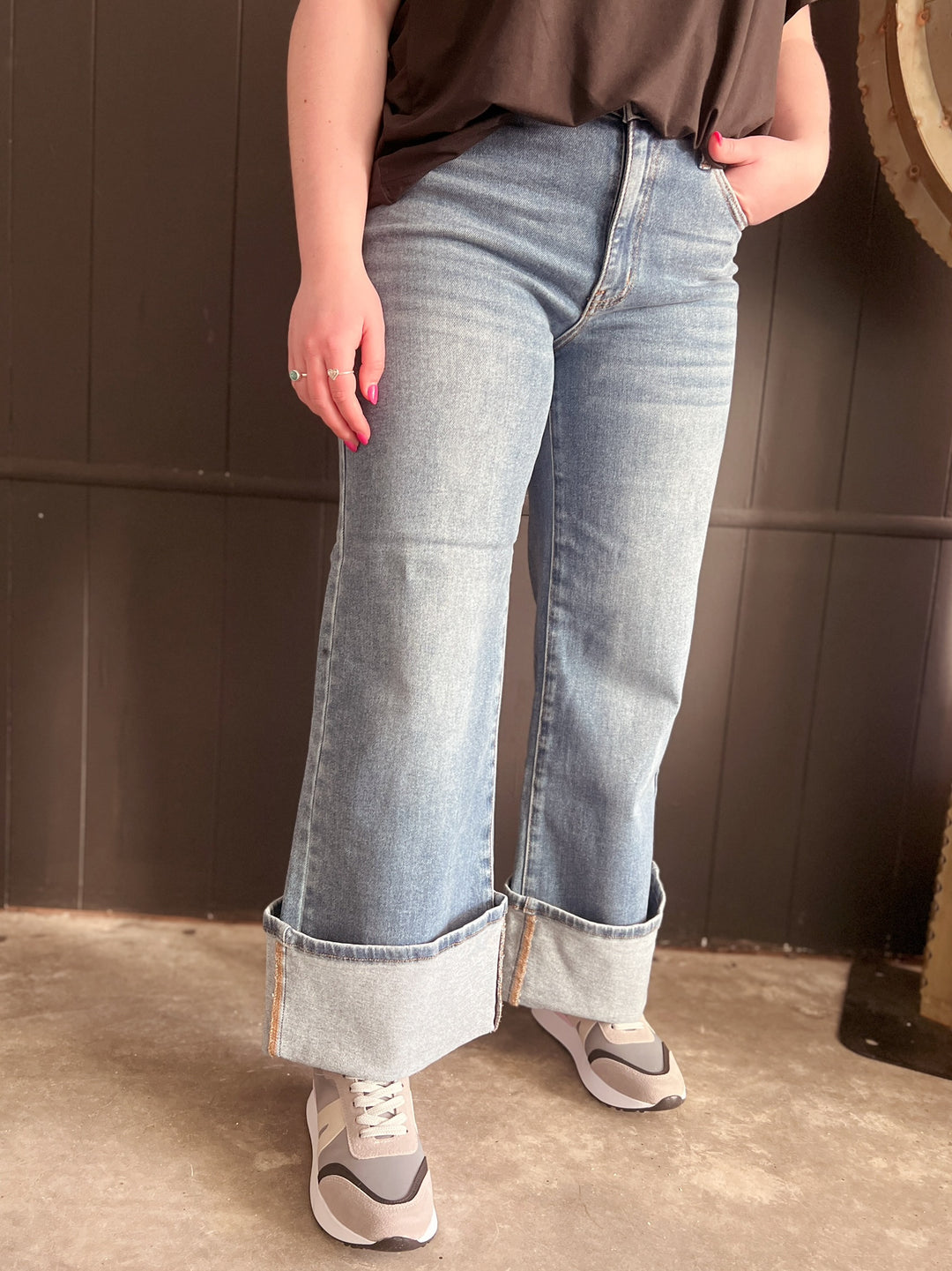 Dual Wear Wide Leg Cuffed Denim Jeans | gussieduponline