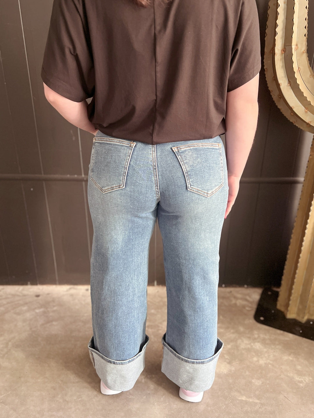 Dual Wear Wide Leg Cuffed Denim Jeans | gussieduponline