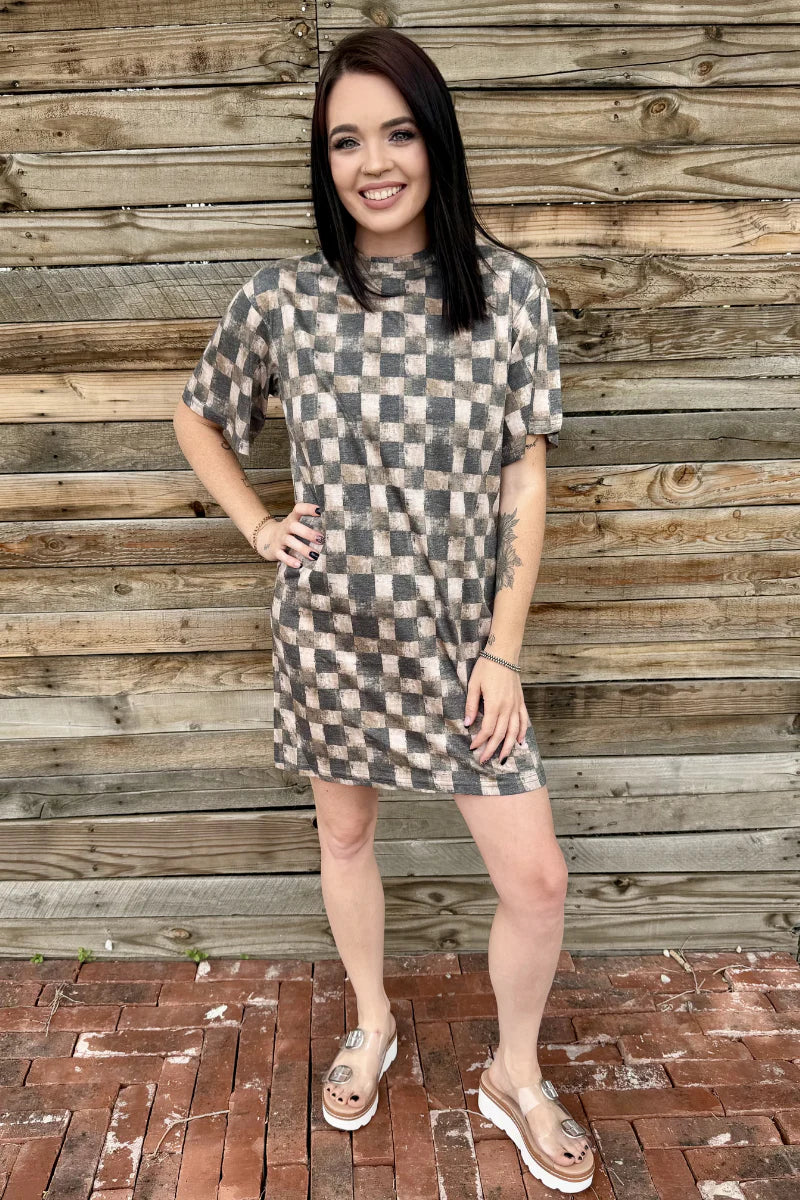 Sterling Kreek Dusty Check T-Shirt Dress