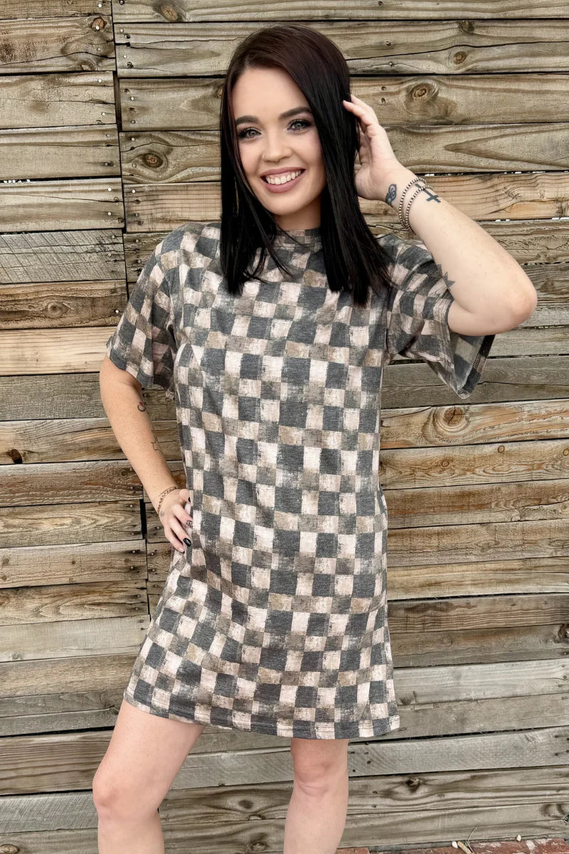 Sterling Kreek Dusty Check T-Shirt Dress