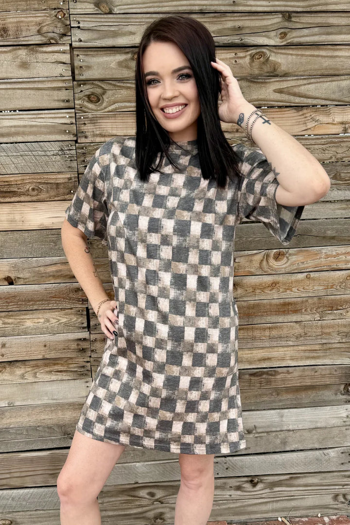 Sterling Kreek Dusty Check T-Shirt Dress