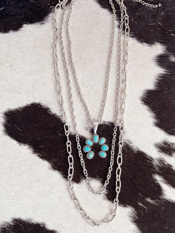 Extra Long 3-Strand Chain And Turquoise Necklace | gussieduponline