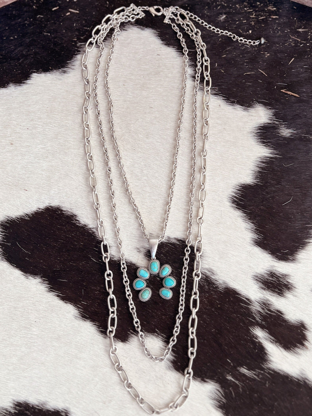Extra Long 3-Strand Chain And Turquoise Necklace | gussieduponline