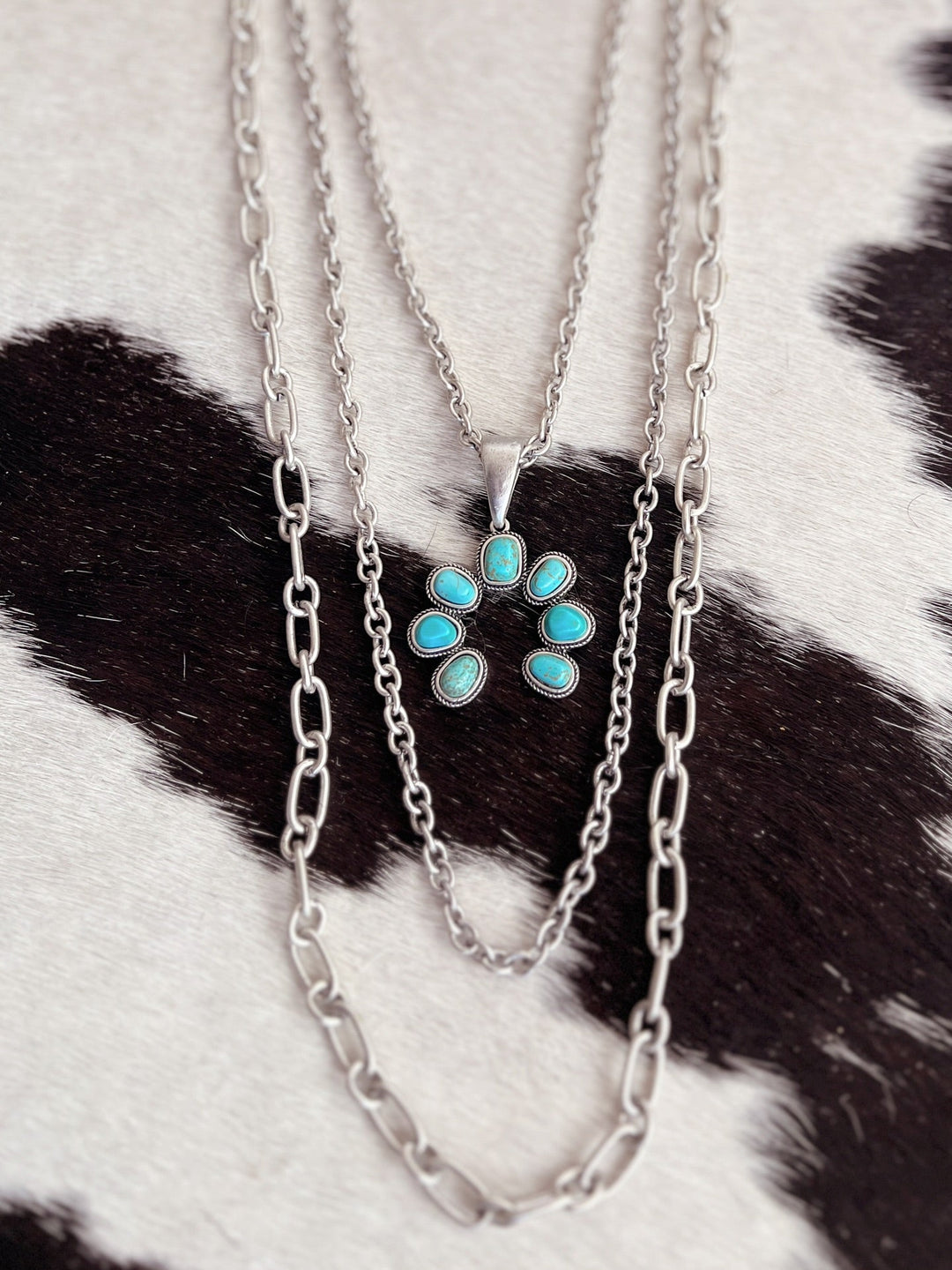 Extra Long 3-Strand Chain And Turquoise Necklace | gussieduponline
