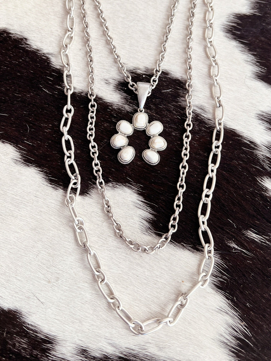 Extra Long 3-Strand Chain And White Pendant Necklace | gussieduponline