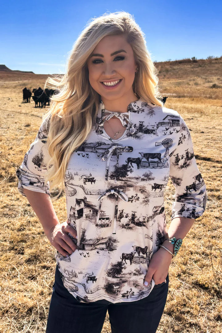 Sterling Kreek Farm Fresh Toile Bow Top