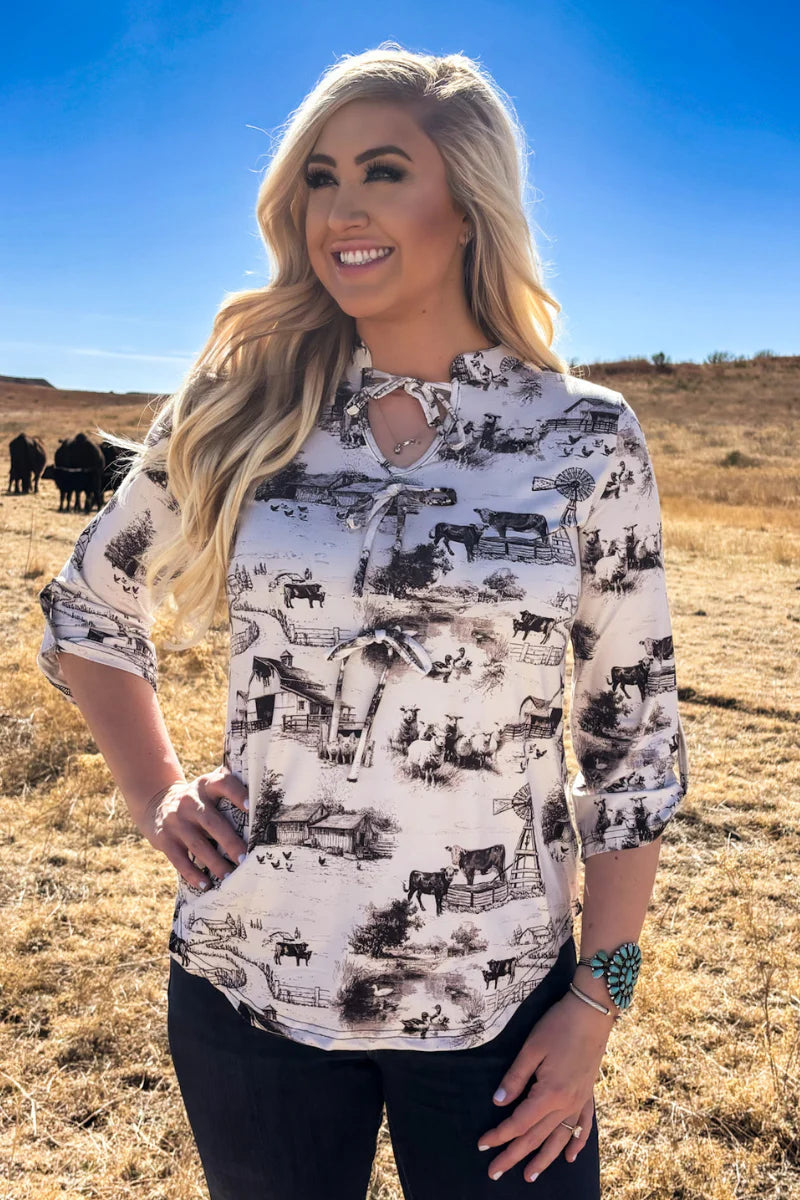 Sterling Kreek Farm Fresh Toile Bow Top