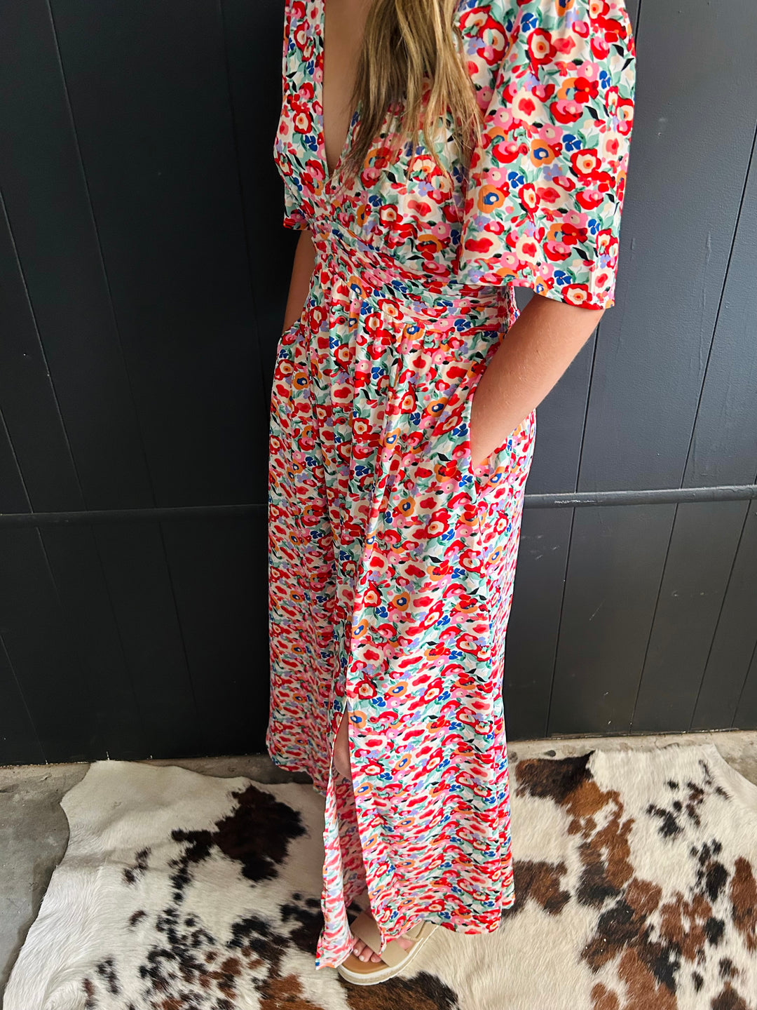 Floral Deep V- Neck Maxi Dress*