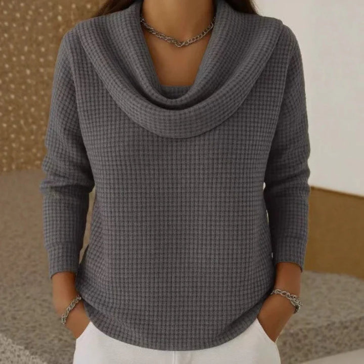 Karen – Warm Waffle Knit Sweater With Elegant Cowl Neck