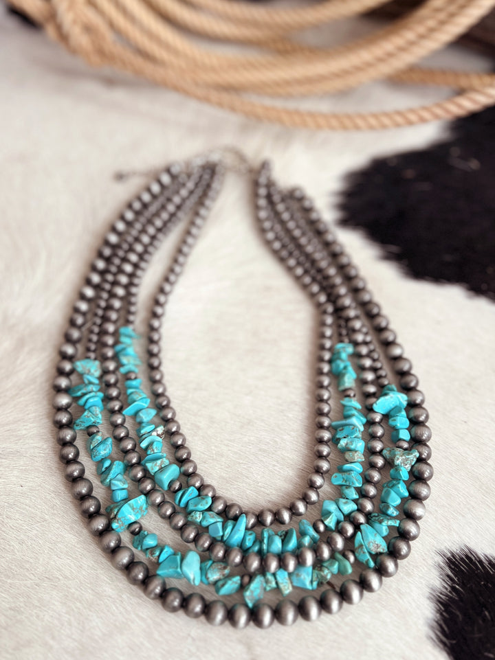 Handmade 5-strand Chip Stone & Navajo Bead Necklace | gussieduponline