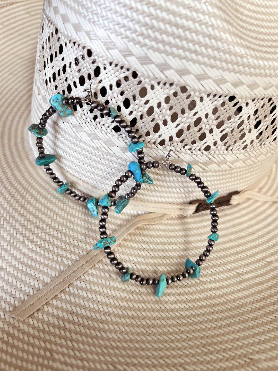 Handmade Turquoise Chip Stone Hoop Earrings | gussieduponline