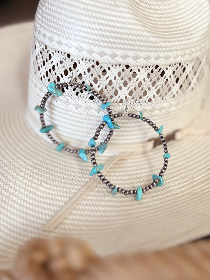 Handmade Turquoise Chip Stone Hoop Earrings | gussieduponline