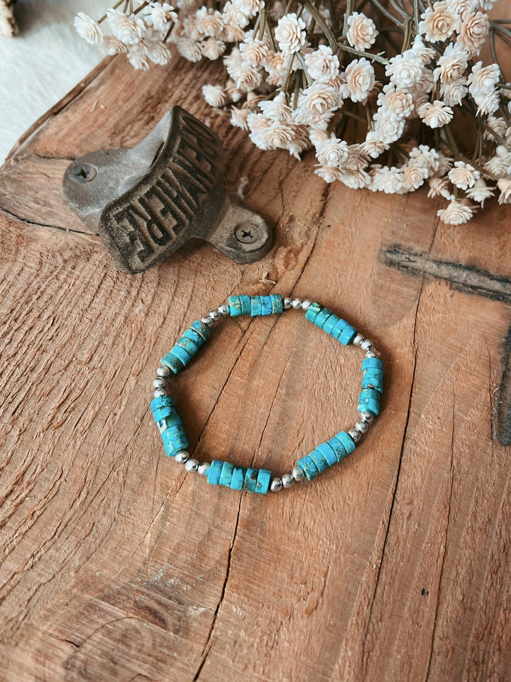 Handmade Turquoise Stretchy Gemstone Bracelet | gussieduponline