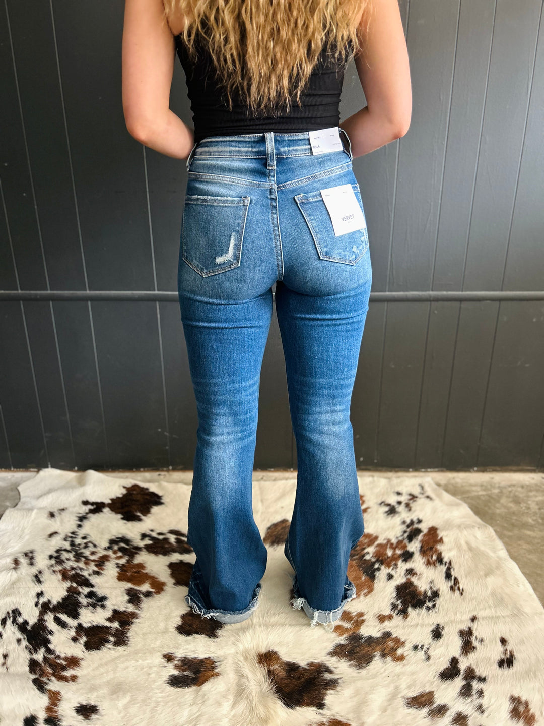 High Rise Frayed Hem Distressed Jeans*