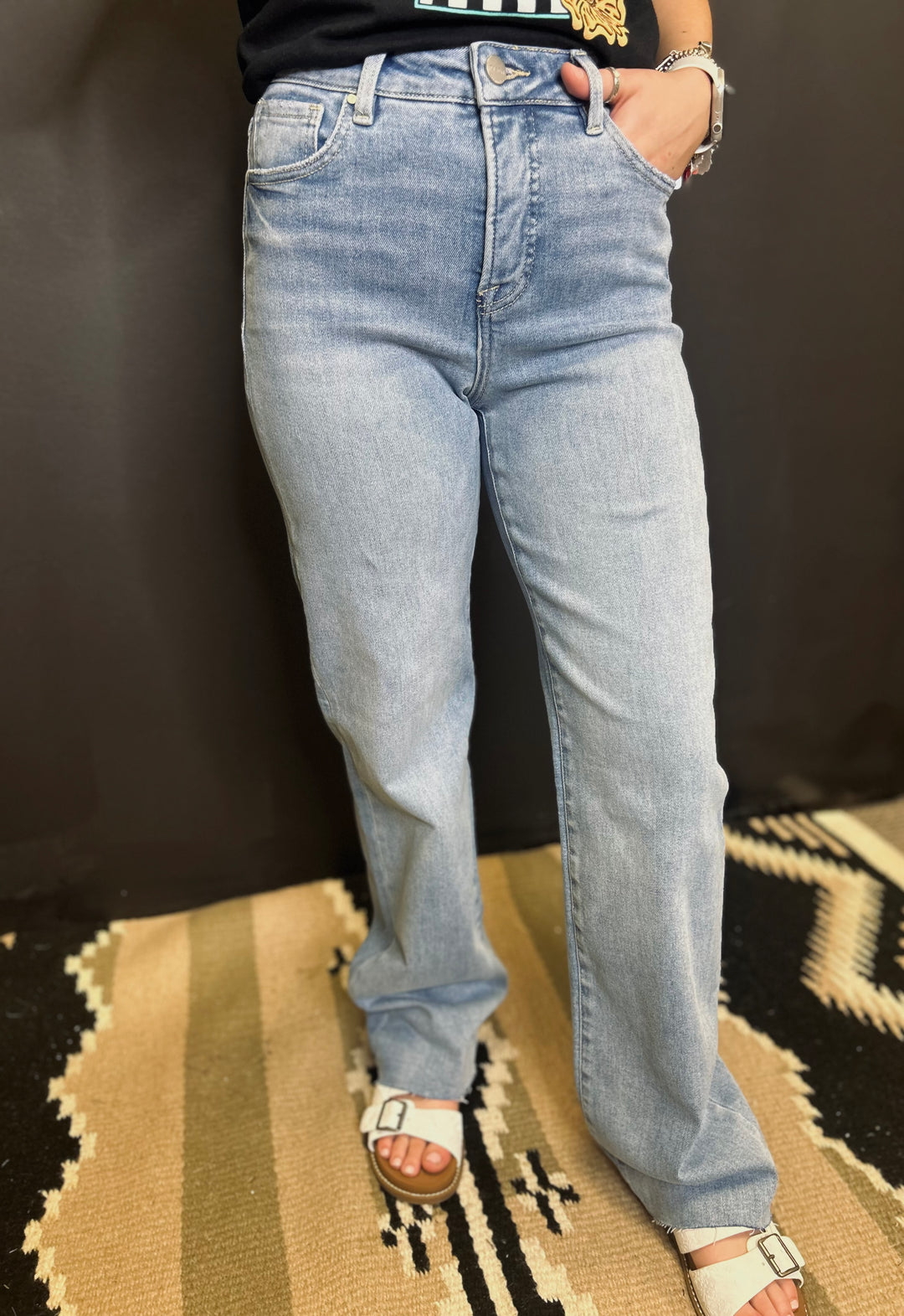 High Rise Light Wash Straight Leg Jeans*