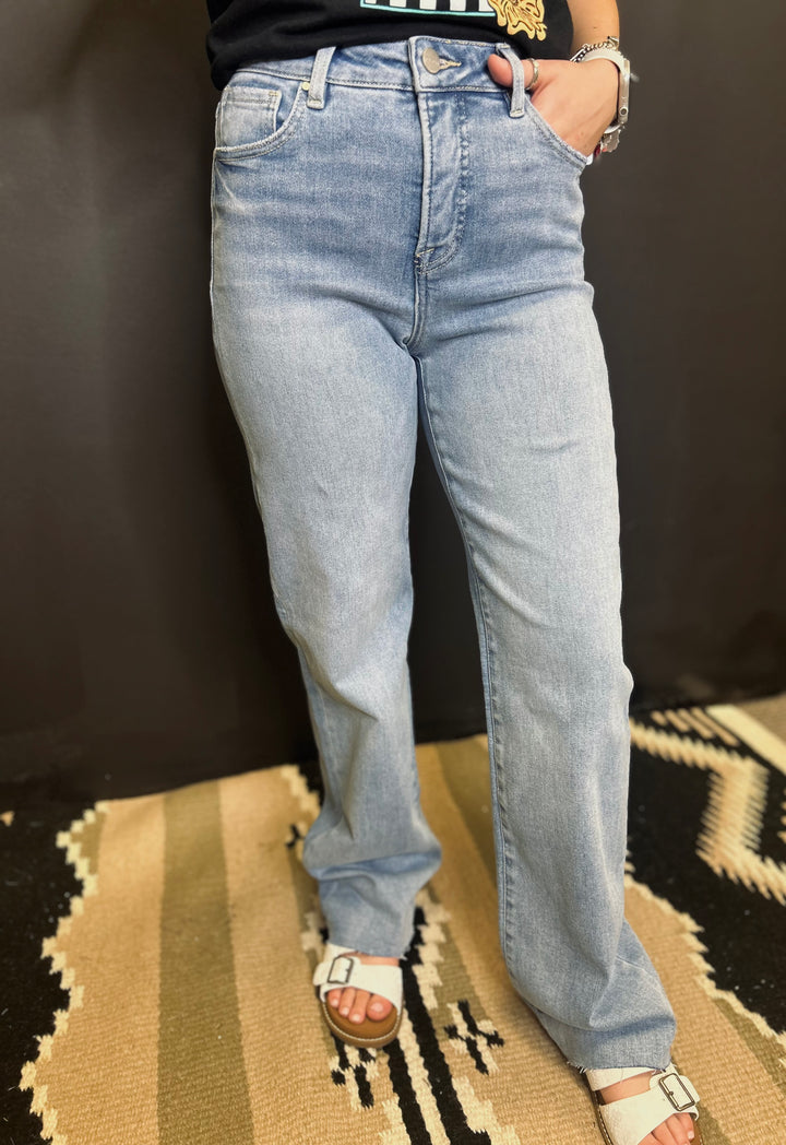 High Rise Light Wash Straight Leg Jeans*