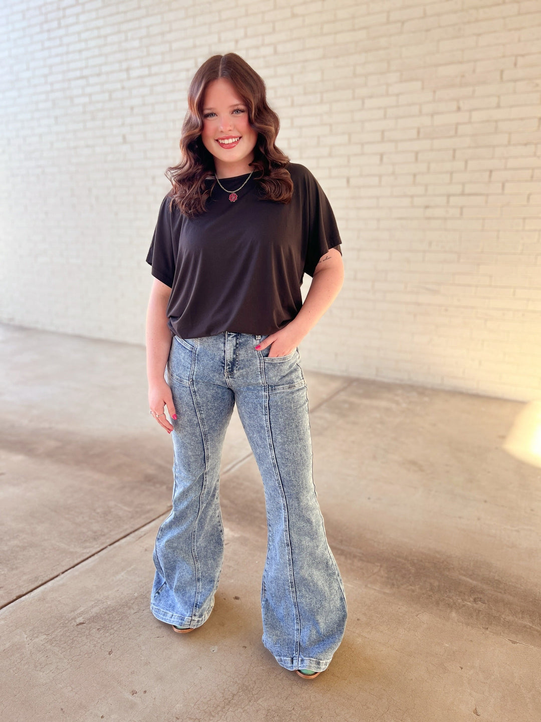 High Rise Tummy Control Bell Bottom With Outward Seam | gussieduponline