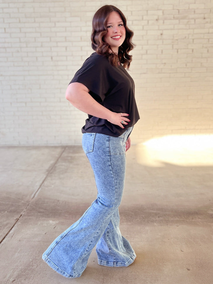 High Rise Tummy Control Bell Bottom With Outward Seam | gussieduponline