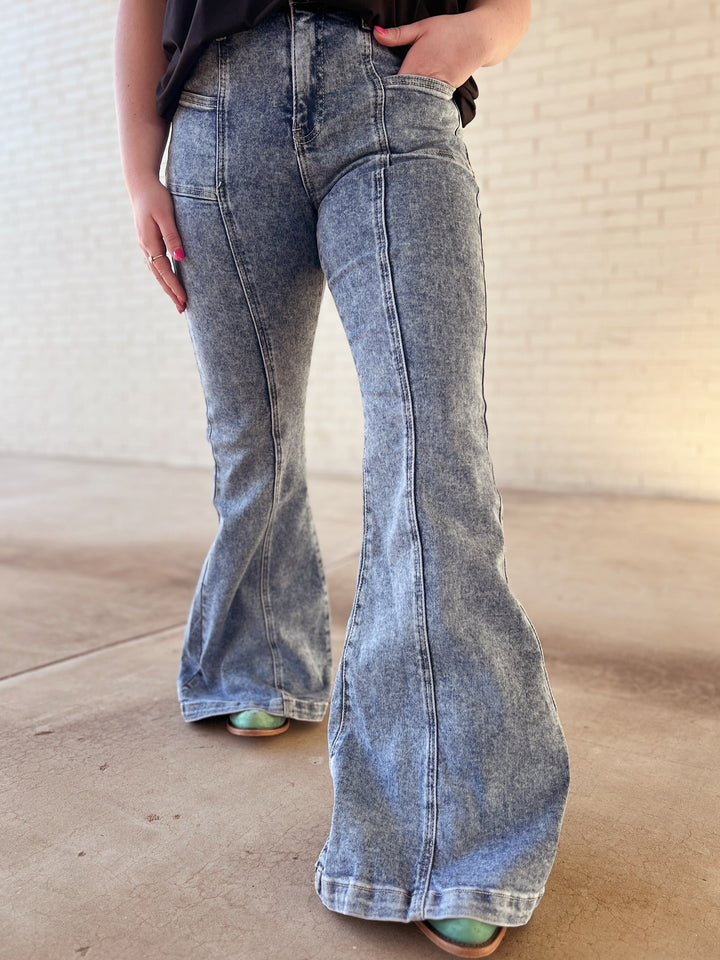 High Rise Tummy Control Bell Bottom With Outward Seam | gussieduponline