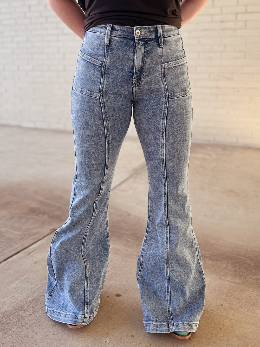 High Rise Tummy Control Bell Bottom With Outward Seam | gussieduponline