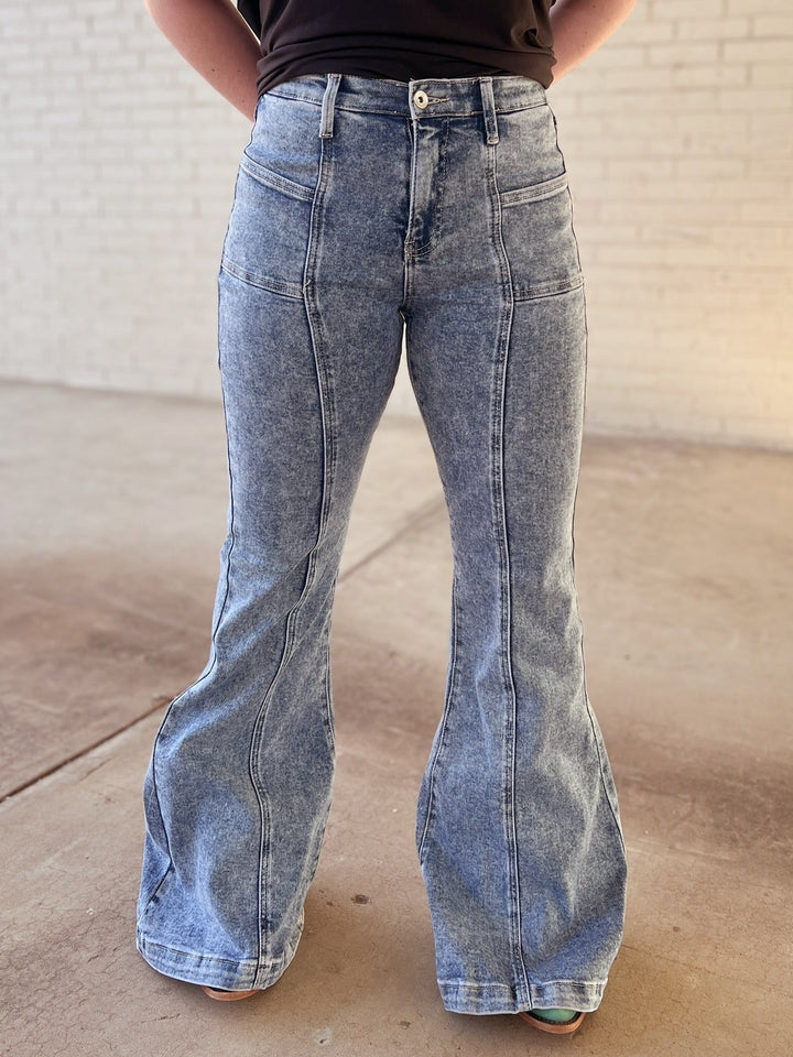 High Rise Tummy Control Bell Bottom With Outward Seam | gussieduponline