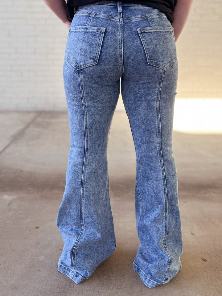 High Rise Tummy Control Bell Bottom With Outward Seam | gussieduponline