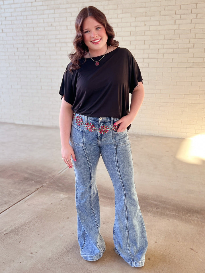 High Rise Tummy Control Bell Bottom With Outward Seam | gussieduponline