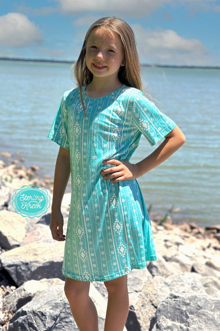 KIDS Walking In Turquoise Dress | gussieduponline