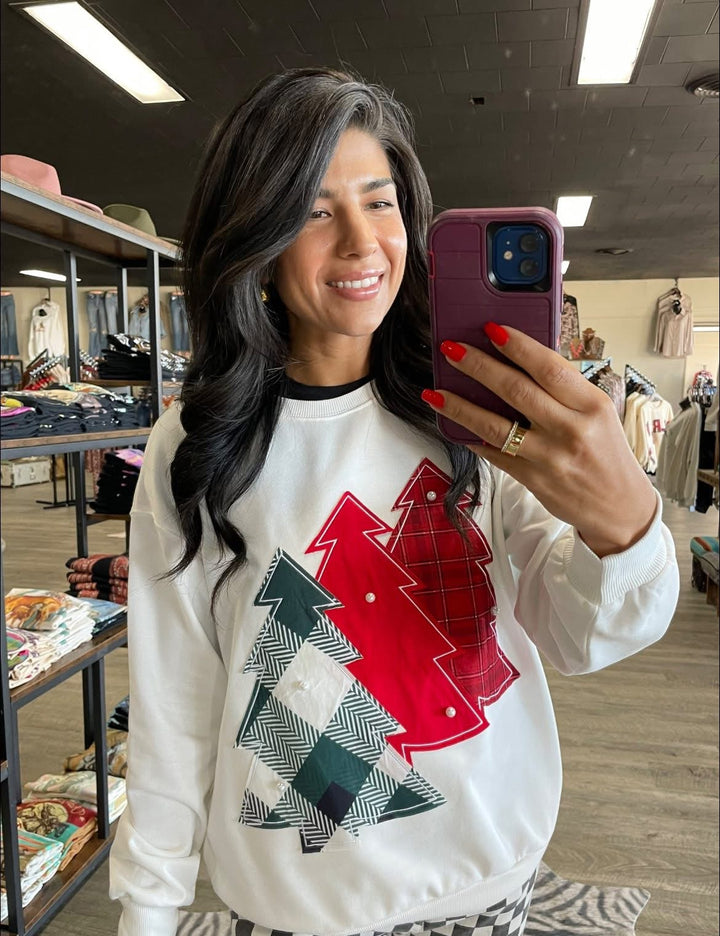 Christmas Tree Patched Drop Shoulder Sweatshirt*