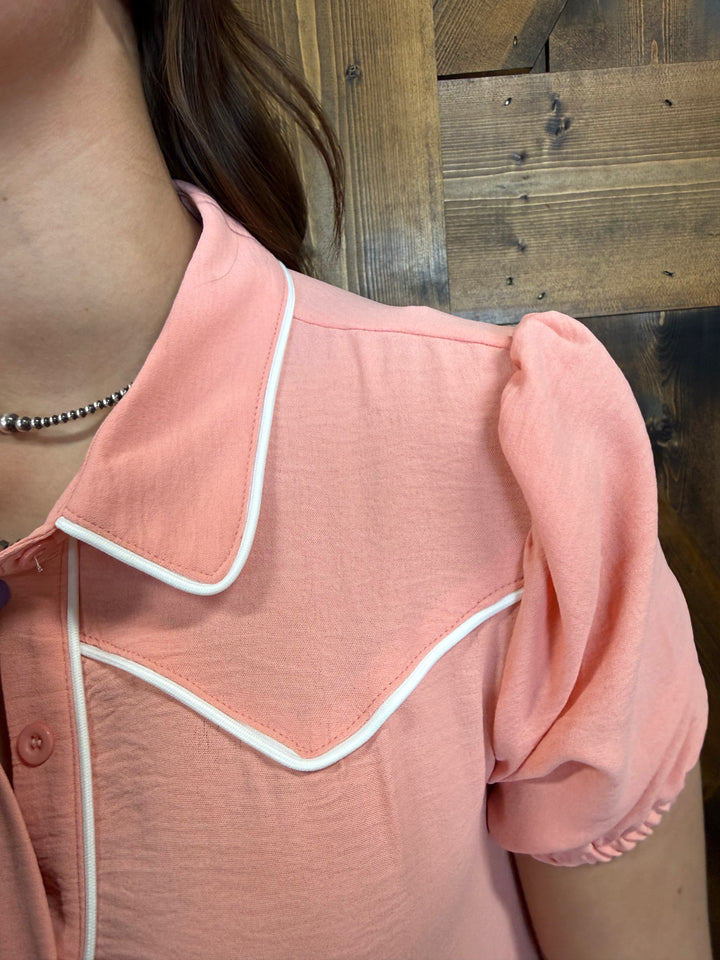 L&B Puff Sleeve Western Tier Piping Yoke Dress - 3 Colors