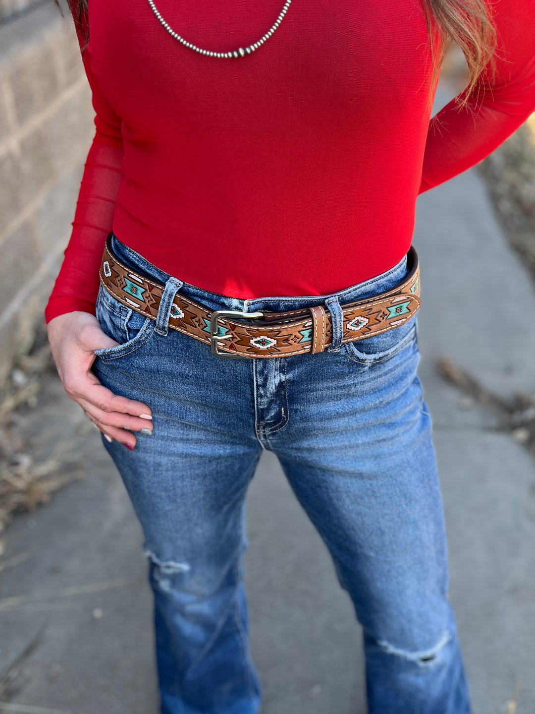 Olay Aztec Leather Belt