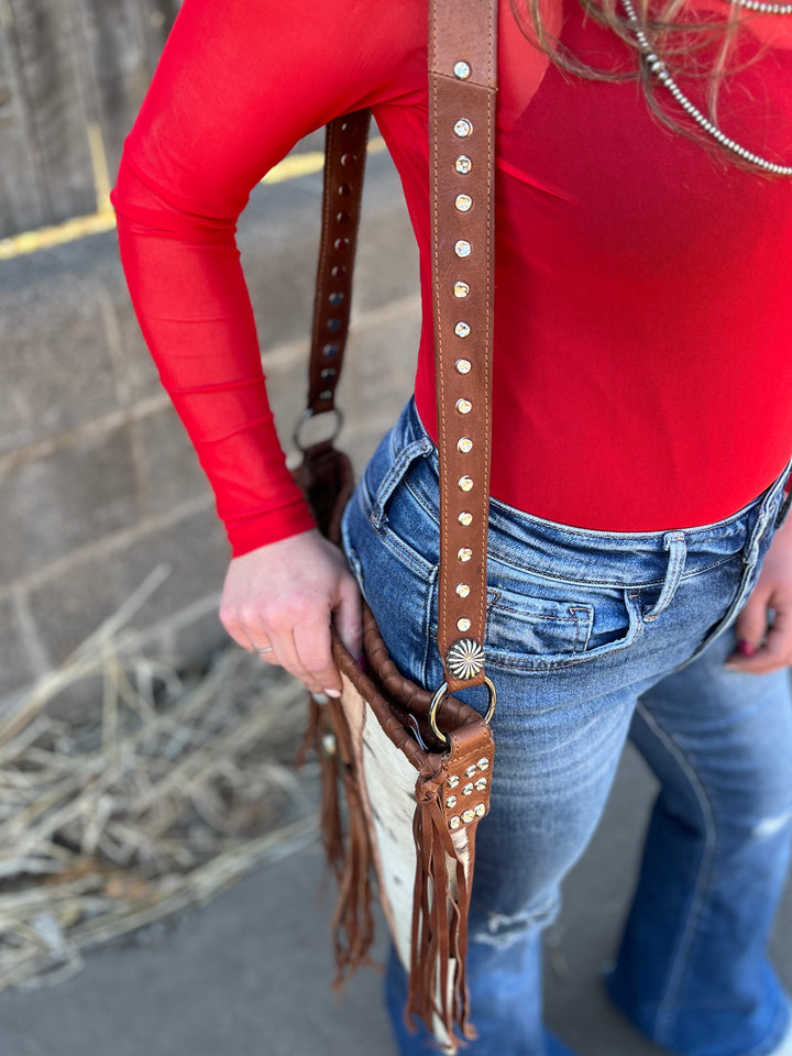 American Darling Raw Leather Hair On Hide Concho Bag