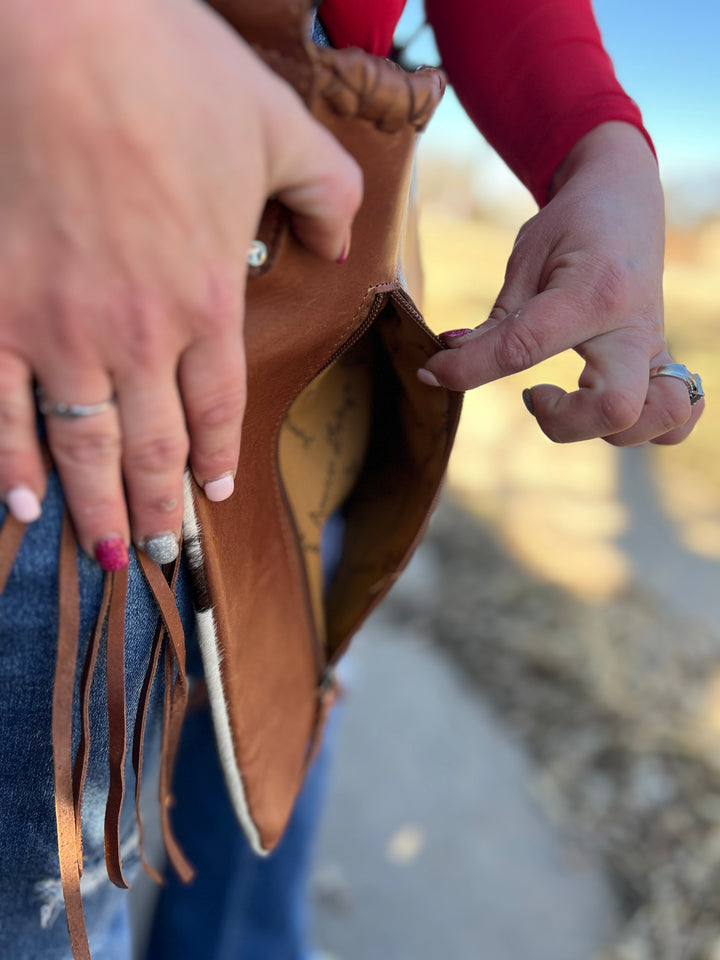 American Darling Raw Leather Hair On Hide Concho Bag