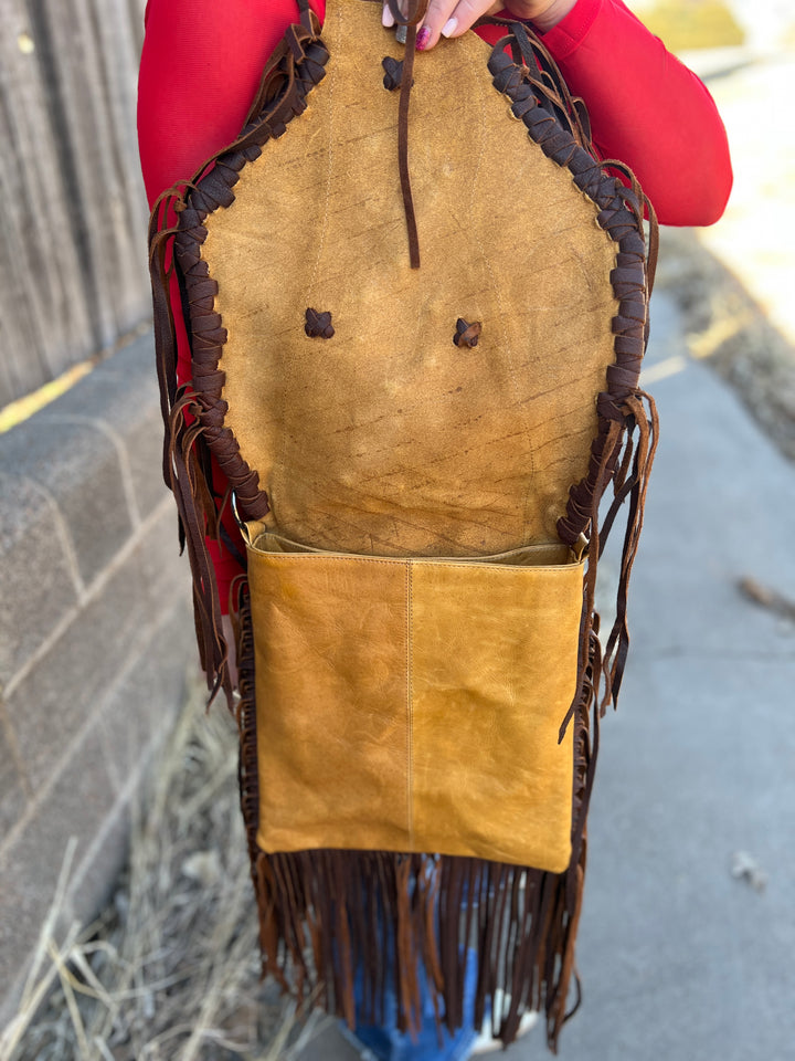 American Darling Leather Flap Whip Stitch and Fringe Bag