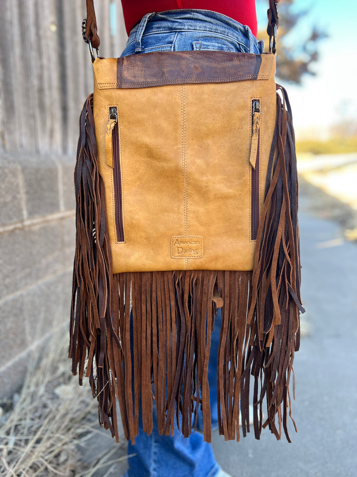 American Darling Leather Flap Whip Stitch and Fringe Bag