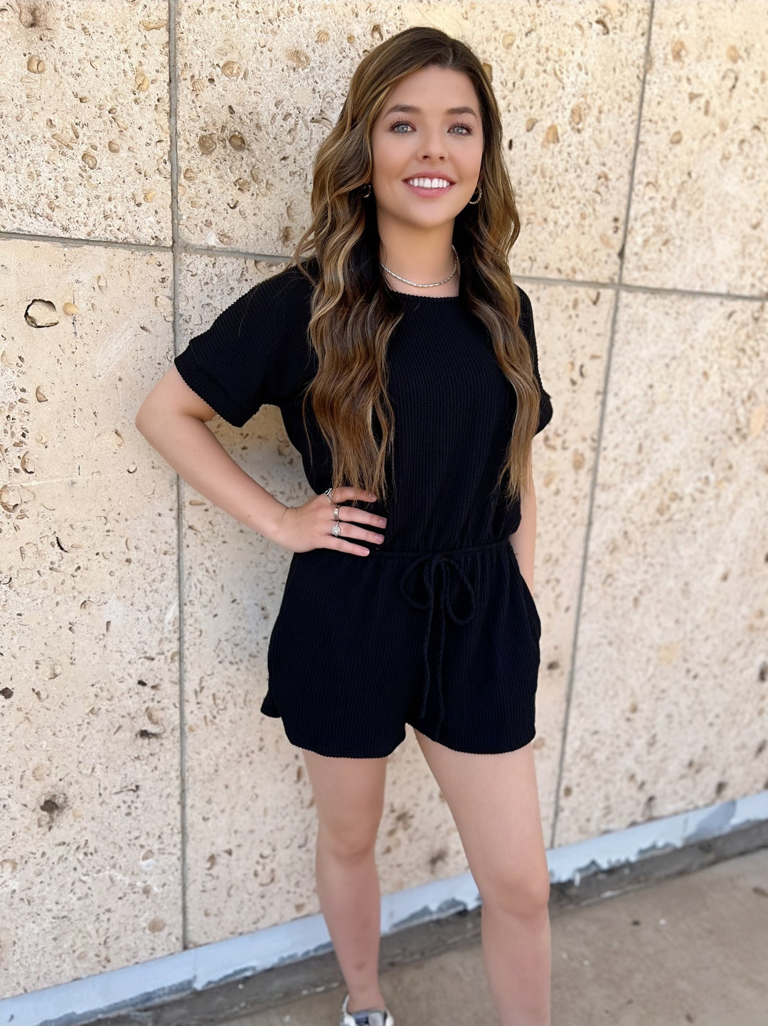 Black Urban Ribbed Romper | gussieduponline