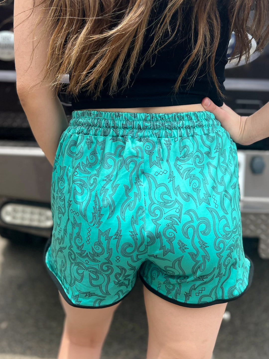 PLUS Sterling Kreek Raised Round Here Turquoise Shorts | gussieduponline
