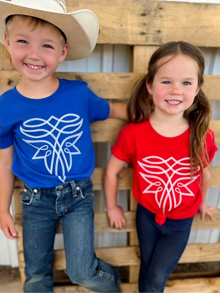 KIDS Blue Western Boot Stitch Top | gussieduponline