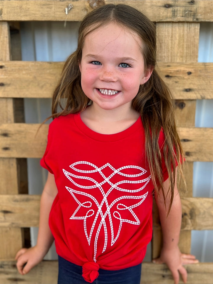 KIDS Red Western Boot Stitch Top | gussieduponline