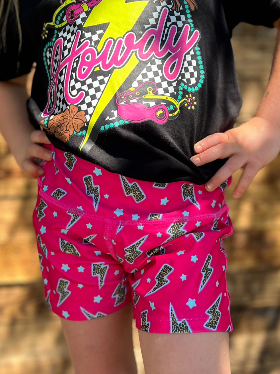 KIDS Hot Pink Thunderbolt  Activewear Shorts | gussieduponline