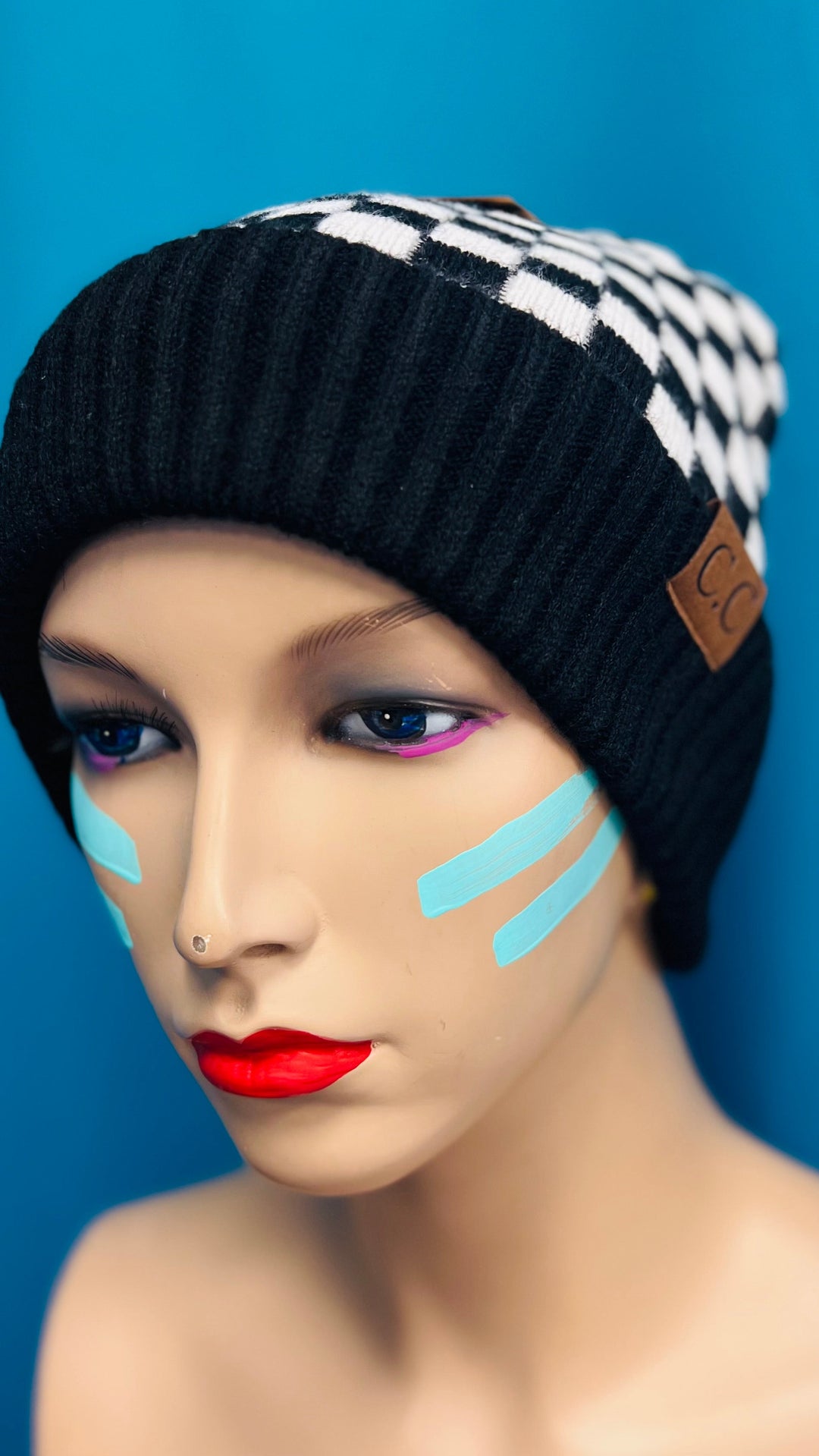 Black and White Checkered Beanie | gussieduponline