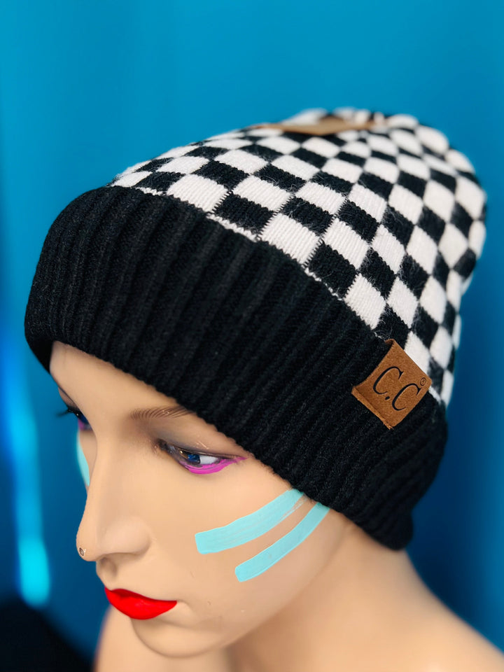 Black and White Checkered Beanie | gussieduponline