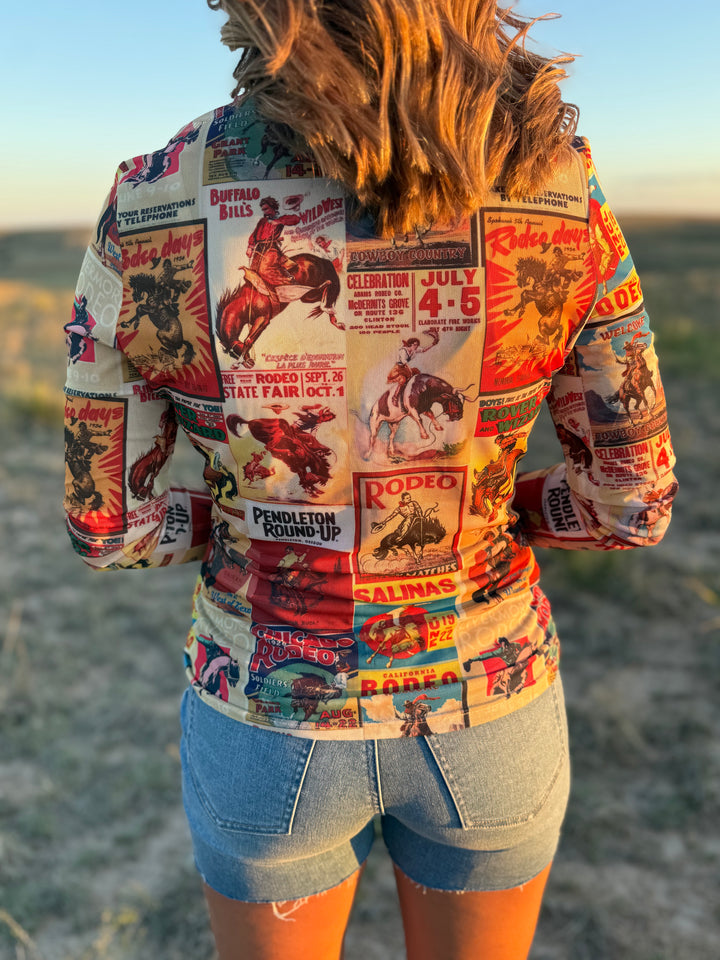 Vintage Rodeo Collage Long Sleeve Mesh Top