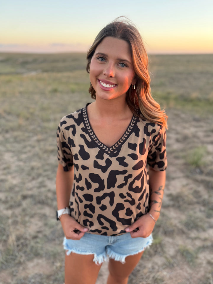 Buckstitch Leopard Top